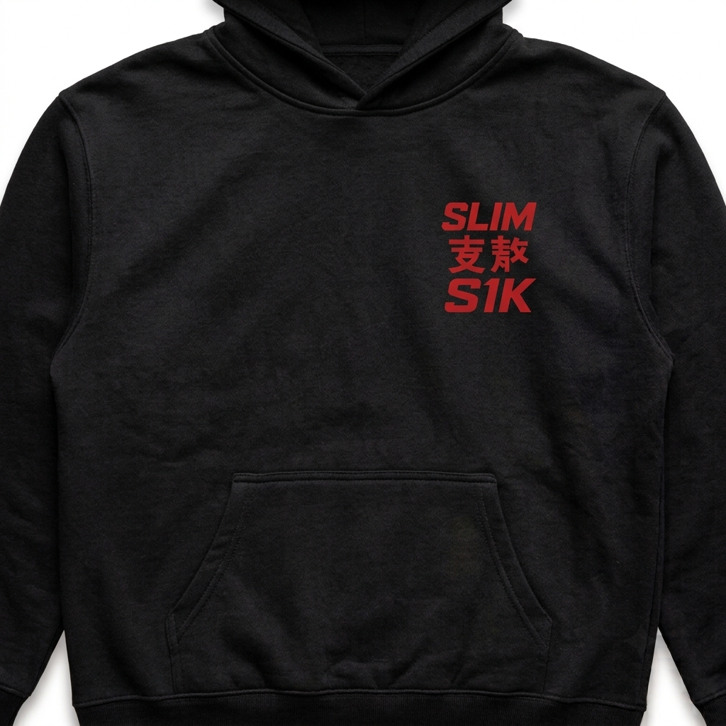 Black Slim.S1K hoodie — red chest logo
